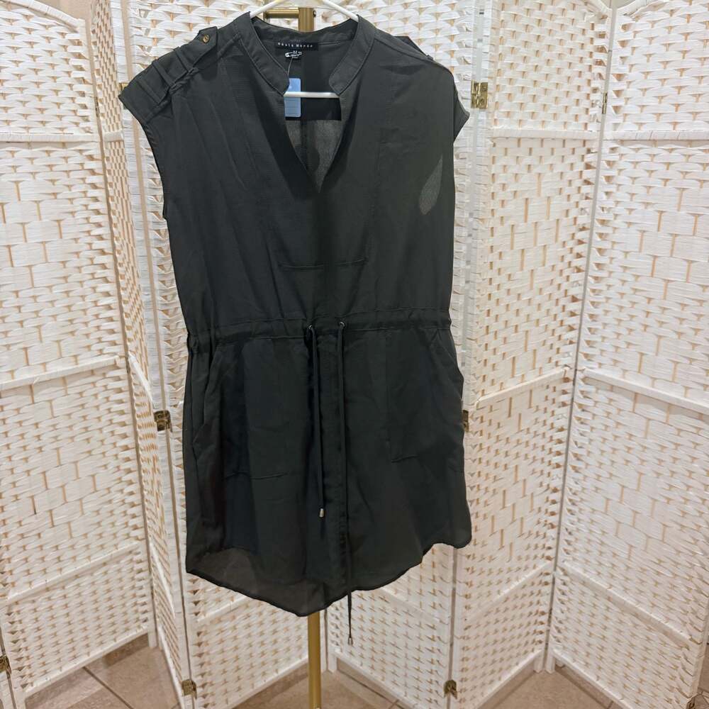Haute Monde Utility Shirt Dress Sleeveless Drawstring Waist Solid Size M